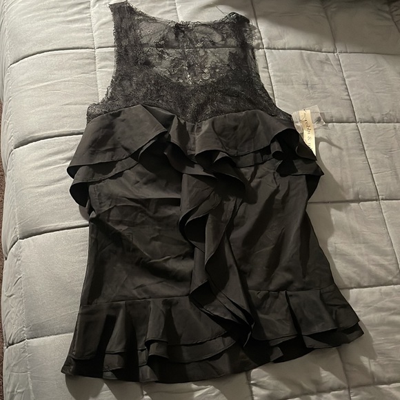 ROBBI & NIKKI SILKY LACE RUFFLED DRESSY TANK TOP BLACK SIZE XS. NEW WITH TAGS. - Picture 11 of 16